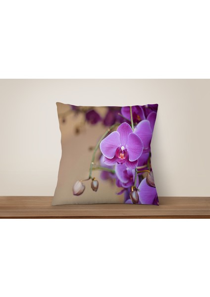 3D Mor Orkide Kırlent Kılıfı