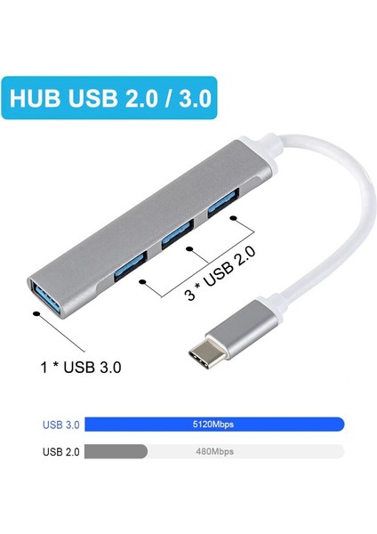 Type C To USB Dönüştürücü HDMI Uyumlu 4 In 1 Hub 3x USB 2.0 + 1x USB 3.0