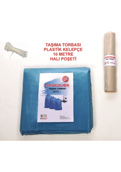 10 Adet Mavi Plastik Klipsli 80X110 Ultra Kalın Ev Taşıma Taşınma Poşeti 10 mt Halı Poşeti Hediyeli