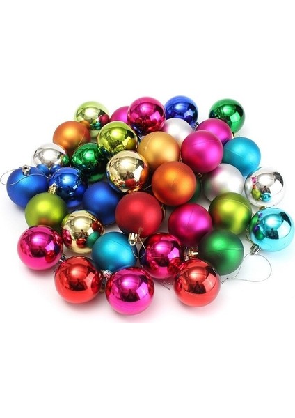 24 Adet Yılbaşı Cici Top Süsü 3 cm Karışık Ağaç Süsü