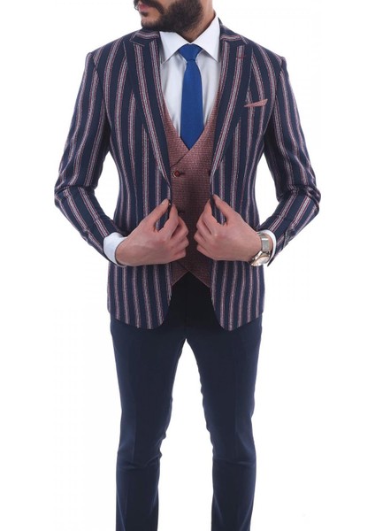 Kombinli Slimfit Yelekli Takım Elbise