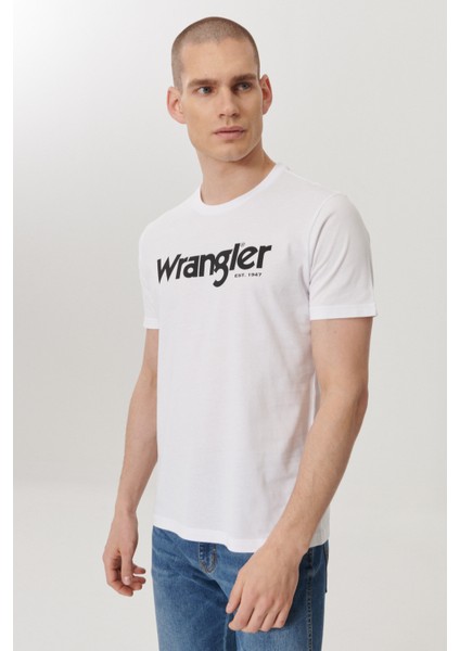 WRANGLER Erkek Beyaz Regular Fit Bisiklet Yaka T-Shirt