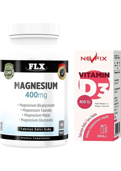 Magnezyum Bisglisinat Malat Taurat Glukonat 90 Tablet + Nevfix 400 Iu Sprey 20 ml