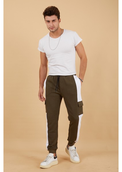 Erkek Slim Fit Ribana Paça Panelli Kargo Cep Eşofman Altı
