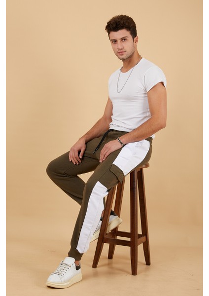 Erkek Slim Fit Ribana Paça Panelli Kargo Cep Eşofman Altı