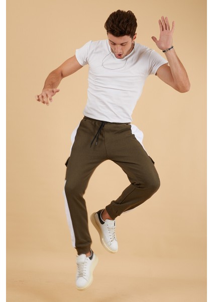 Erkek Slim Fit Ribana Paça Panelli Kargo Cep Eşofman Altı