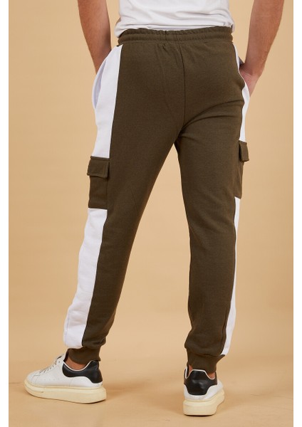 Erkek Slim Fit Ribana Paça Panelli Kargo Cep Eşofman Altı