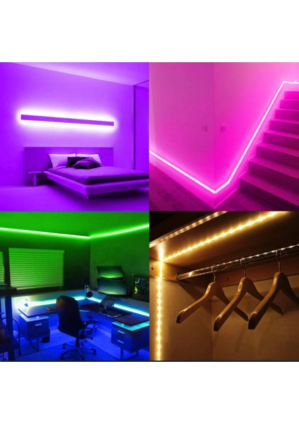 Adaptörlü Açma/kapama Anahtarlı 3 Çipli Şerit LED Rgb Full Set 10 Metre Rgb Set