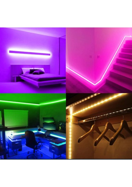 Adaptörlü Açma/kapama Anahtarlı 3 Çipli Şerit LED Rgb Full Set 2 Metre Rgb Set