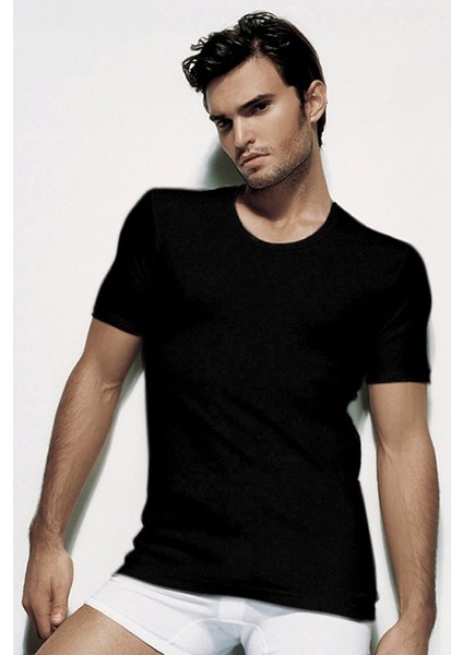 Erkek Ribana Bisiklet Yaka Siyah T-Shirt 841