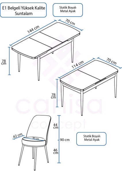 Concept Kor Serisi 70X114 Açılabilir Siyah Mermer Mutfak Masa Takımı