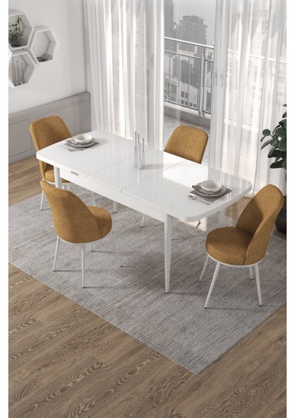 Concept Canisa Via Serisi 80X132 Açılabilir Beyaz Yemek Masa Takımı
