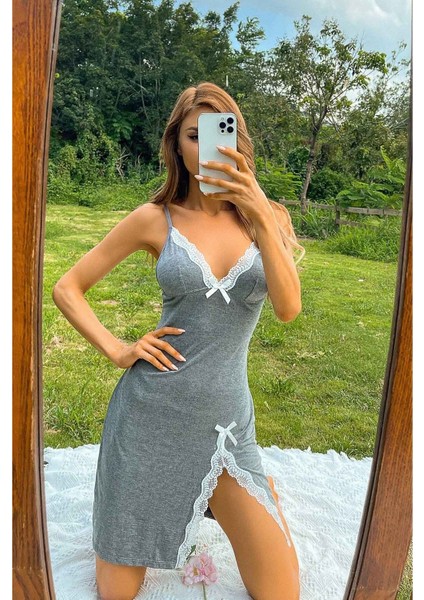 Yırtmaçlı Dantelli Penye Gecelik fiyatları