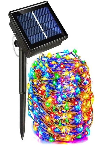 Solar Güneş Enerjili Dış Bahçe Aydınlatma 100 Led Çok Renkli 10 M