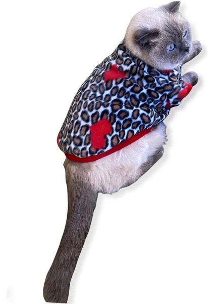 Leopar Hearts Kedi Süeteri Kedi Kıyafeti L