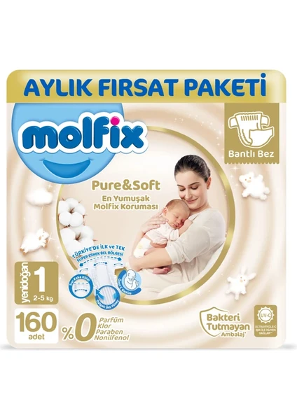 Pure & Soft 1 Beden Yenidoğan 2-5 kg ( 160 ) Adet