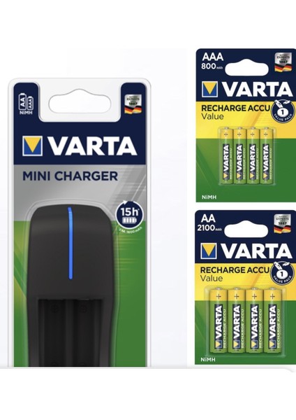 57646 Şarj Cihazı 2'li + 2100 mAh Şarjlı Pil +800 mAh Şarjlı Pil