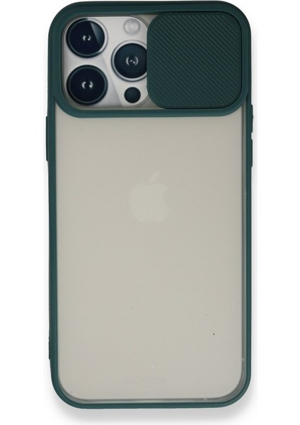 Apple iPhone 13 Pro Max Kapak Lensi Açılır Kapanır Kamera Korumalı Kılıf - Yeşil