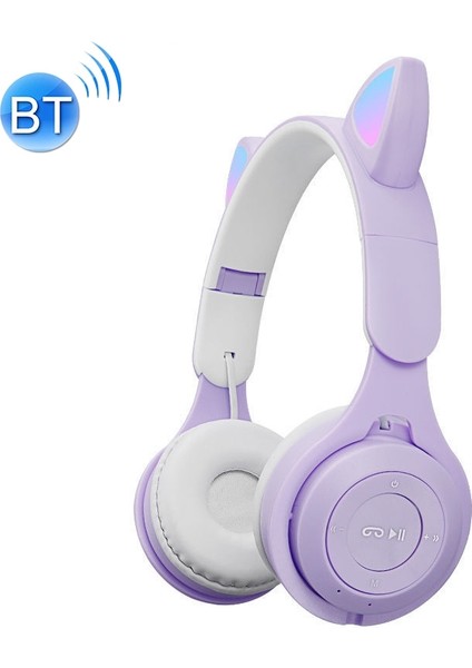 M6 Kedi Kulakları Renkli Aydınlık Iki Renkli Bluetooth Kulaklık Mor (Yurt Dışından)