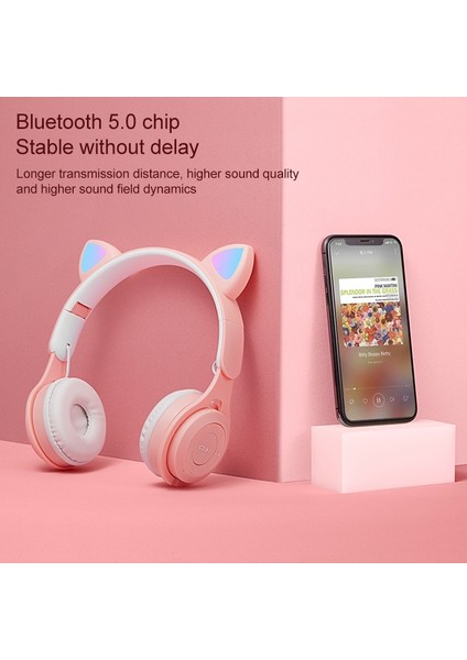 M6 Kedi Kulakları Renkli Aydınlık Saf Renkli Bluetooth Kulaklık Pembe (Yurt Dışından)