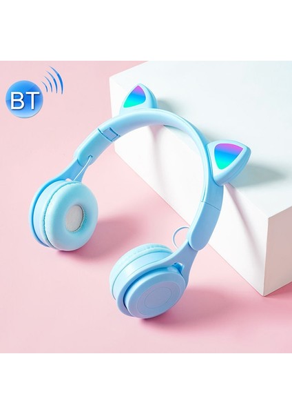 M6 Kedi Kulakları Renkli Aydınlık Saf Renkli Bluetooth Kulaklık Mavi (Yurt Dışından)