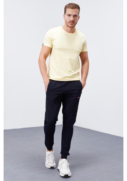 Lacivert Erkek Fermuar Cepli Standart Kalıp Jogger Eşofman Alt-84651