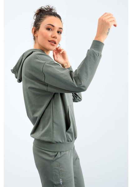Çağla Kapüşonlu Kanguru Cep Oversize Lastik Paça Kadın Eşofman Takımı - 95288
