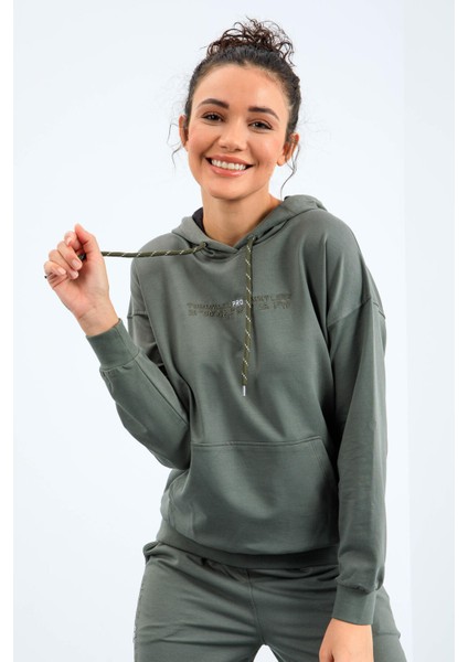 Çağla Kapüşonlu Kanguru Cep Oversize Lastik Paça Kadın Eşofman Takımı - 95288