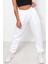 Unisex Mevsimlik Kumaş Elastik Bel Joggers Pantolon Eşofman Altı Beyaz 1