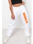 Unisex Mevsimlik Kumaş Elastik Bel Baskılı Joggers Pantolon Eşofman Altı Beyaz 1