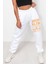 Unisex Mevsimlik Kumaş Elastik Bel Baskılı Joggers Pantolon Eşofman Altı Beyaz 1