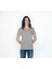 Kadın Derin V Yaka Penye T-Shirt- Gri 1