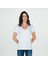 Kadın Derin V Yaka Penye T-Shirt- Beyaz 1