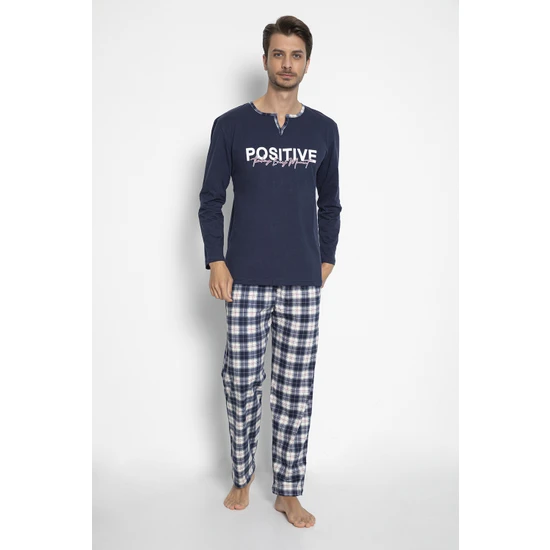 Vıshenka Erkek  Pamuk Lacivert Renk Ekose Baskılı Pijama Takımı