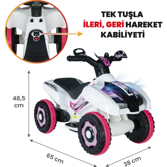 UJ Toys Akülü Atv 6V Ranger-Beyaz Prenses