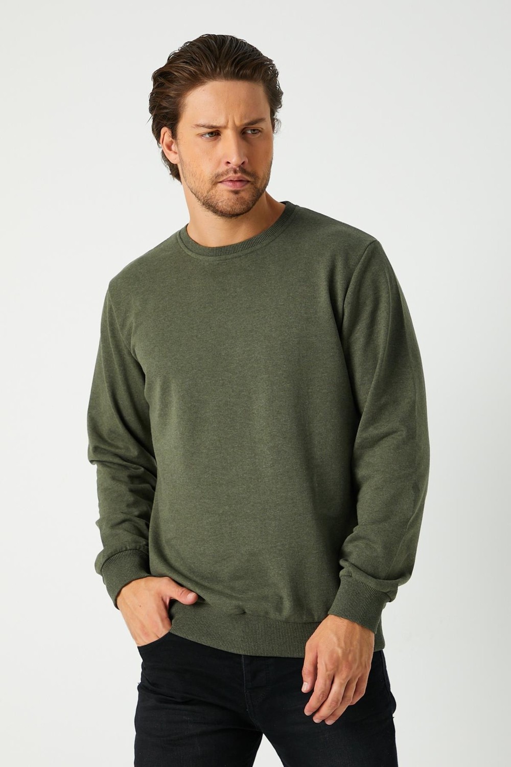Mmetalic Metalic Erkek Antrasit Basic Bisiklet Yaka Sweatshirt görsel 2