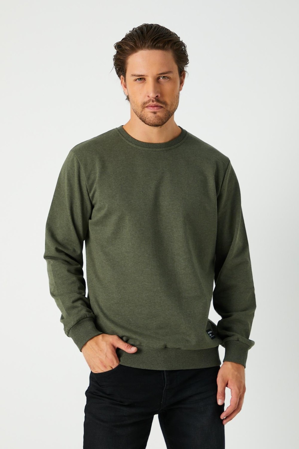 Mmetalic Metalic Erkek Antrasit Basic Bisiklet Yaka Sweatshirt görsel 3