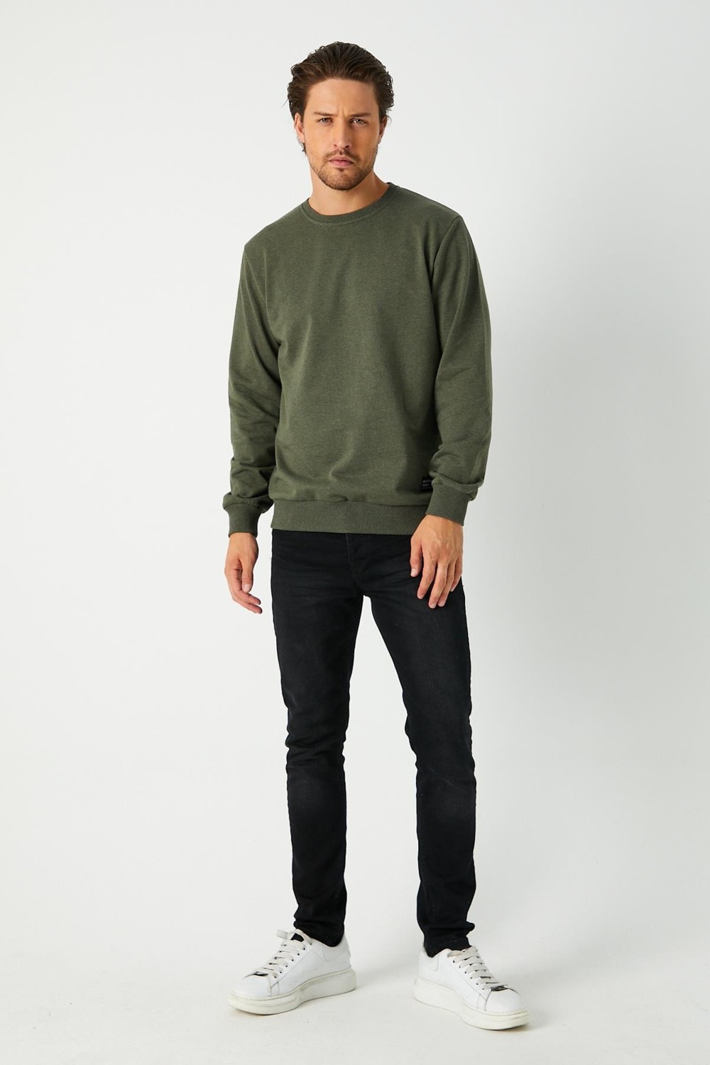 Mmetalic Metalic Erkek Antrasit Basic Bisiklet Yaka Sweatshirt görsel 4