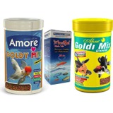 Amore Goldy Mix Granules 1000 ml + Ahm Goldi Mix 1000 ml Japon Balık Yemi + Fishvit Vitamin