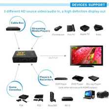 Coverzone Tv Için HDMI Çoklayıcı 3 Port 4K Kumandalı Ultra Hd HDMI Switch Splitter
