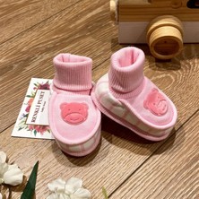 Renkli Puset Penye Bebek Patik Süet Ayı Baskılı Pembe Mavi Kahverengi