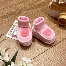 Renkli Puset Penye Bebek Patik Süet Ayı Baskılı Pembe Mavi Kahverengi