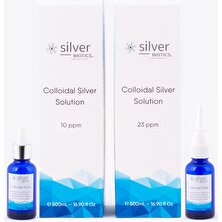 Silver Biotics Laboratories 10 Ppm + 23 Ppm 1000 ml 2'li Cam Set + Cam Damlalık ve Cam Nazal Sprey Hydrasense Kolloidal Gümüş Suyu