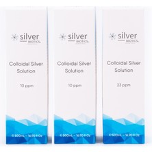 Silver Biotics Laboratories 10 + 10 + 23 Ppm 1500 ml 3'lü Cam Set + Cam Damlalık ve Cam Nazal Sprey Hydrasense Kolloidal Gümüş Suyu