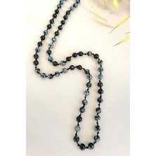 Kar Tanesi (SNOWFLAKE) Obsidyen Doğaltaş Düğümlü 70-80 Cm Uzun Erkek Kolyesi
