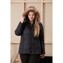 Rmg Kapşonlu Büyük Beden Siyah Kapitone Mont