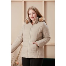 Rmg Kapşonlu Büyük Beden Krem Kapitone Mont