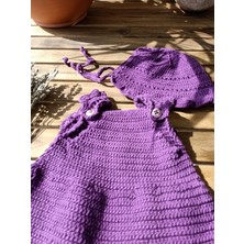 Handmade El Örgüsü Bebek Kısa Kol Tulum ve Şapka 12 - 18 Ay