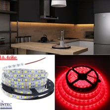 Aciko 3 Çipli Silikonsuz Şerit LED Iç Mekan LED Aydınlatma Kırmızı 15 Metre