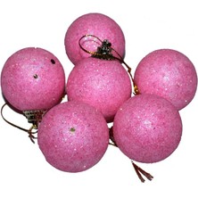 Pandoli Pastel Simli Noel Ağacı Süsü 6 Adet 4 cm Pembe